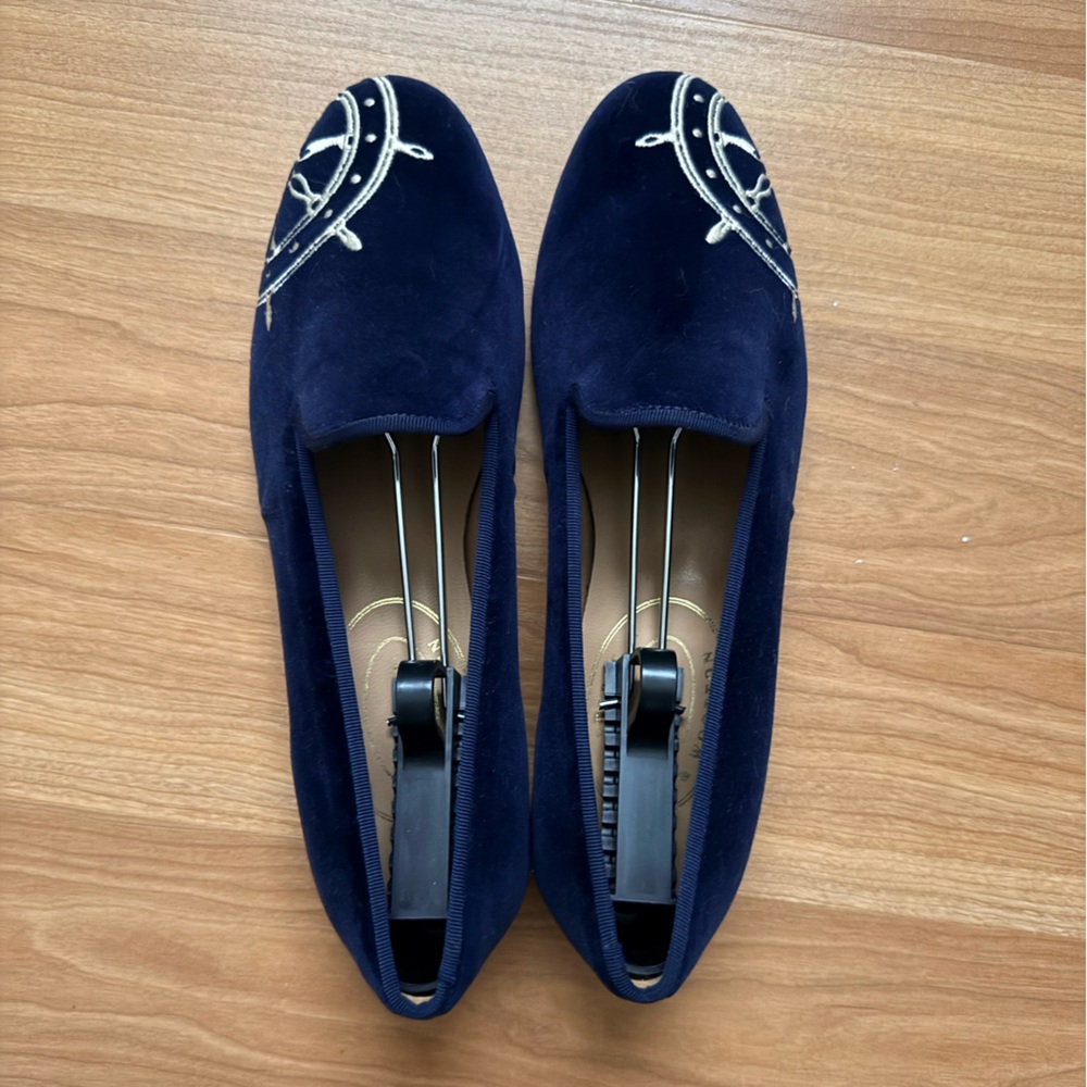 Stubbs & Wootton Navy Velvet Helm slippers/loafers - 9.5